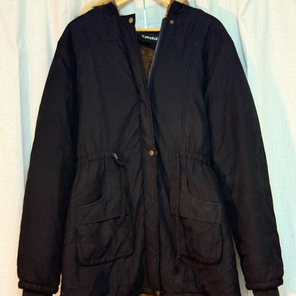 Women's Black Hooded Ski Jacket with Faux Fur Trim - Picture 2 of 3